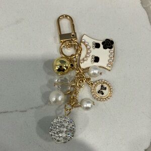 Floral bow tie Gold Keychain with Charms